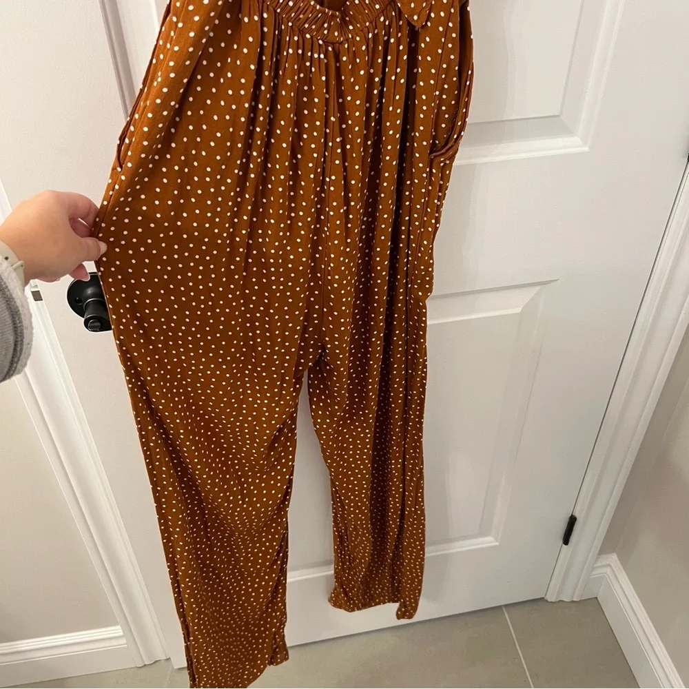 Abercrombie & Fitch Brown Polka Dot Wide-Leg Jumpsuit - Picture 8 of 10